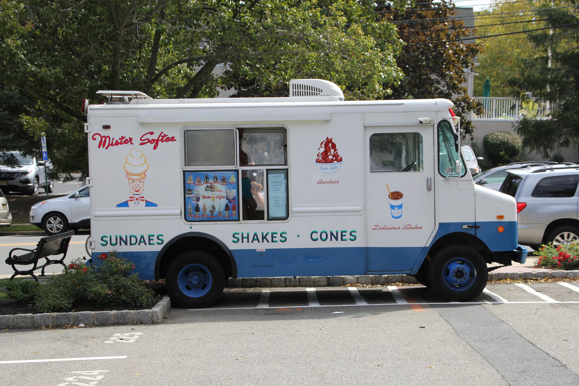 Blue and White Ice Cream Truck
