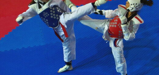 Two people doing karate